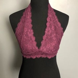 Free People Plum Lace Halter Bralette Large